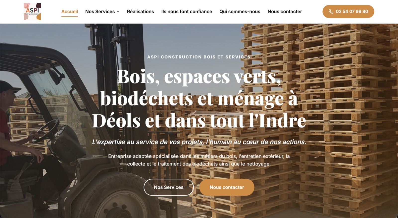 Site d'ASPI Construction Bois et Services à Déols, réalisé par Nova Design