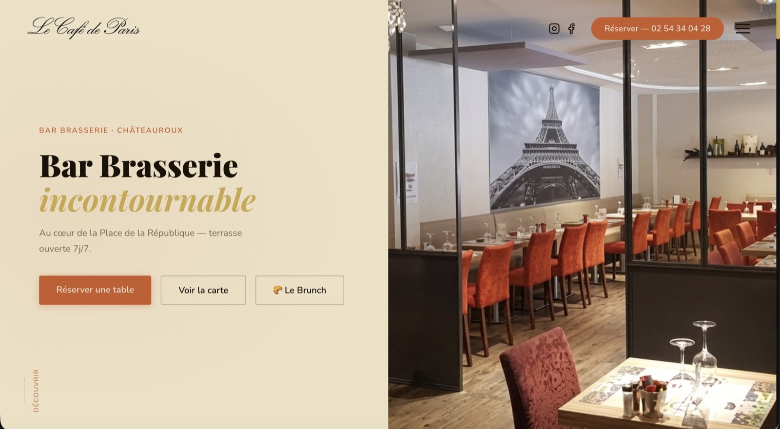 Site du Café de Paris, bar-brasserie à Châteauroux, réalisé par Nova Design