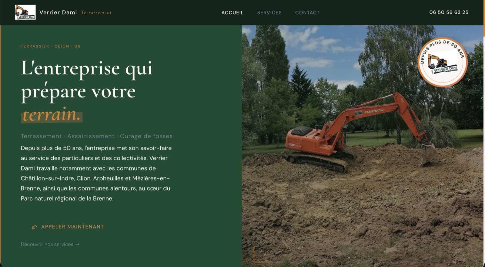 Site de Verrier Dami Terrassement à Clion, réalisé par Nova Design
